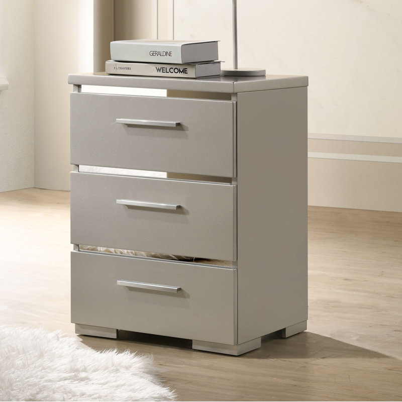 Table de chevet 3 tiroirs, Argent
