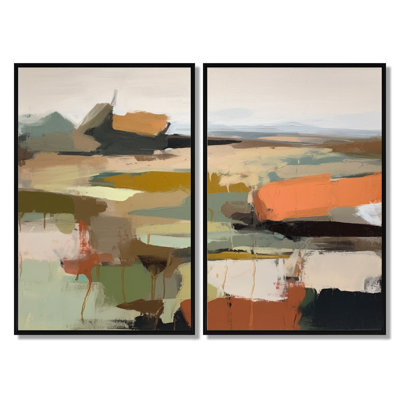 «Green and Beige Transcendant Reality», reproduction d'art sur toile, art mural abstrait vert 2 pièces