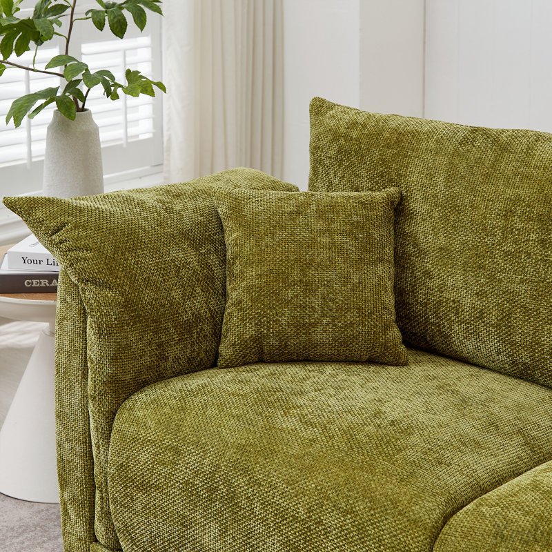 98.5" Contemporary style linen sofa with soft arm pillows for Living Room, Green