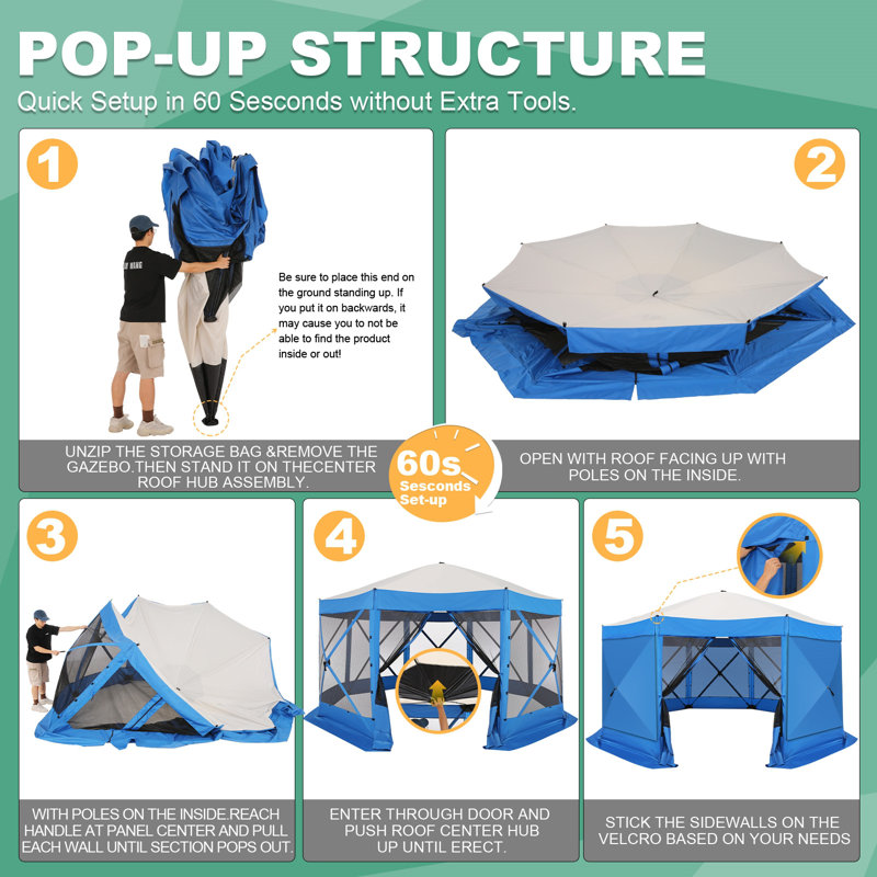 15x15 Screen Room with Mosquito Netting, Hub Tent Instant Screened Canopy, Blue