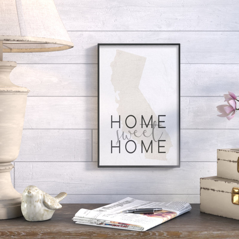 «Home Sweet Home California Typographie», art textuel, Giclée encadrée noir minuit, H 14 po x l 11 po