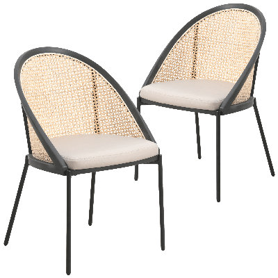 Chaises de salle à manger rembourrées en vinyle avec support en osier et pieds en acier inoxydable Lashelia, ensemble de 2 chaises Lashelia