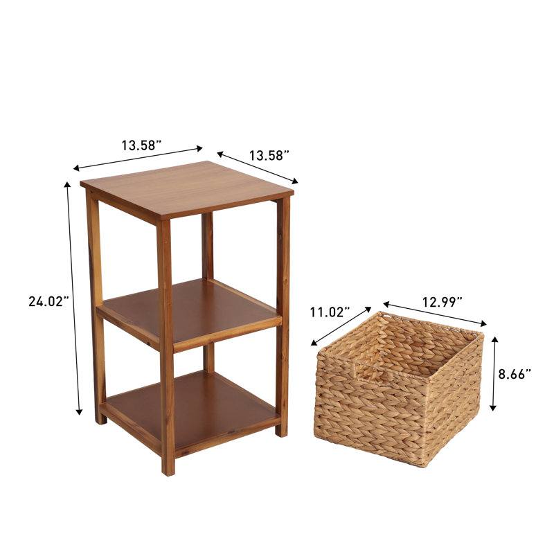 Armoire de rangement à 2 niveaux en bois d'acacia fabriqué à la main de style bohémien Cohen 24 po avec 1 panier en jacinthe d'eau naturelle