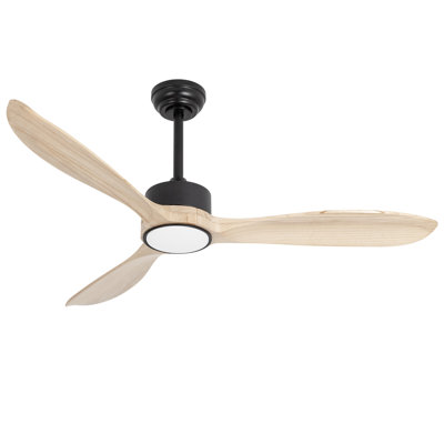 52 Inch Wood Ceiling Fan With Light And Remote, Noiseless Dc Motor, 6 Speed Levels, Led Dimmable, Natural Wood Blade
