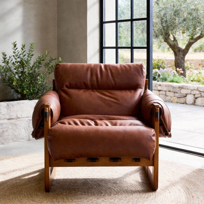 Accent Chair – Compact Single Lounge Chair With Solid Wood Frame, Faux Leather Finish, Lumbar Support – Mid-century Modern Lounge Chair For Bedroom, Living Room, Study – Space-saving Design