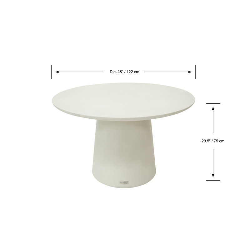 Table de salle à manger ronde en béton 60 "Elementi Home Rio, H 29,5 po x L 59,8 po x l 59,8 po, Blanc, crème
