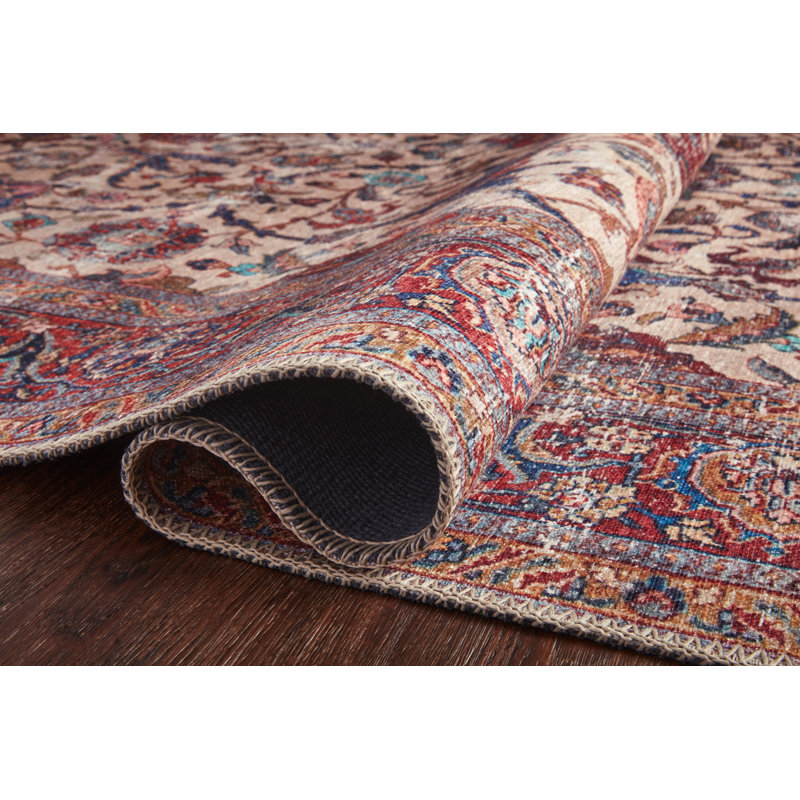 Oriental Sand/Red/Blue Area Rug, Runner 2'6" x 7'6"