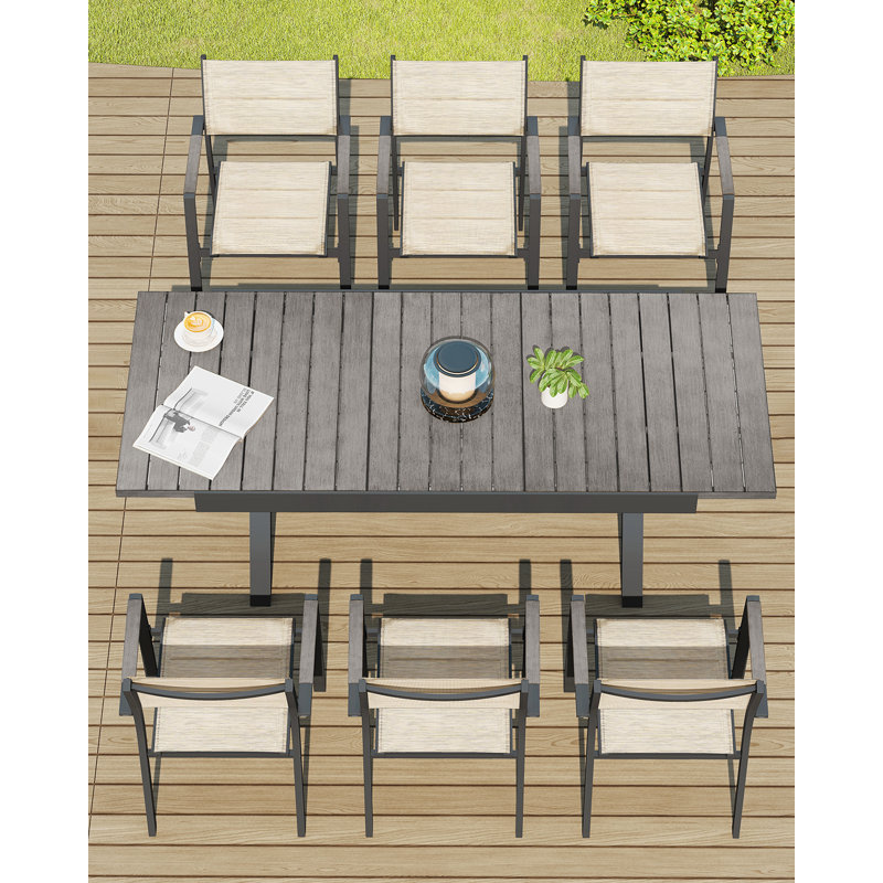 Chaises de patio empilables 2 pièces, chaises de patio d'extérieur empilables en aluminium Never-Rust, ensemble de 2 chaises d'extérieur avec textilène épaissi à double couche pour terrasse, jardin, piscine, chêne chaulé