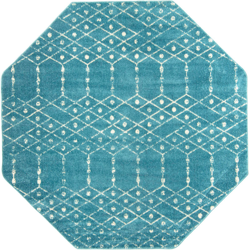 Tapis bleu sarcelle en polypropylène tissé à la machine Brissa, Octogone 7 pi 10 po