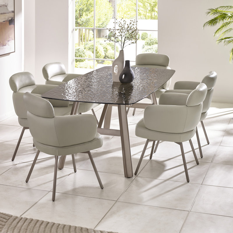 Demerion Set Of 2 Beige Faux Leather Swivel Dining Chairs