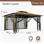 Gazebo de terrasse extérieur en acier de 13 pi de largeur x 11 pi de profondeur avec toit à double ventilation, moustiquaire complète et 4 étagères de rangement d'angle-99355579