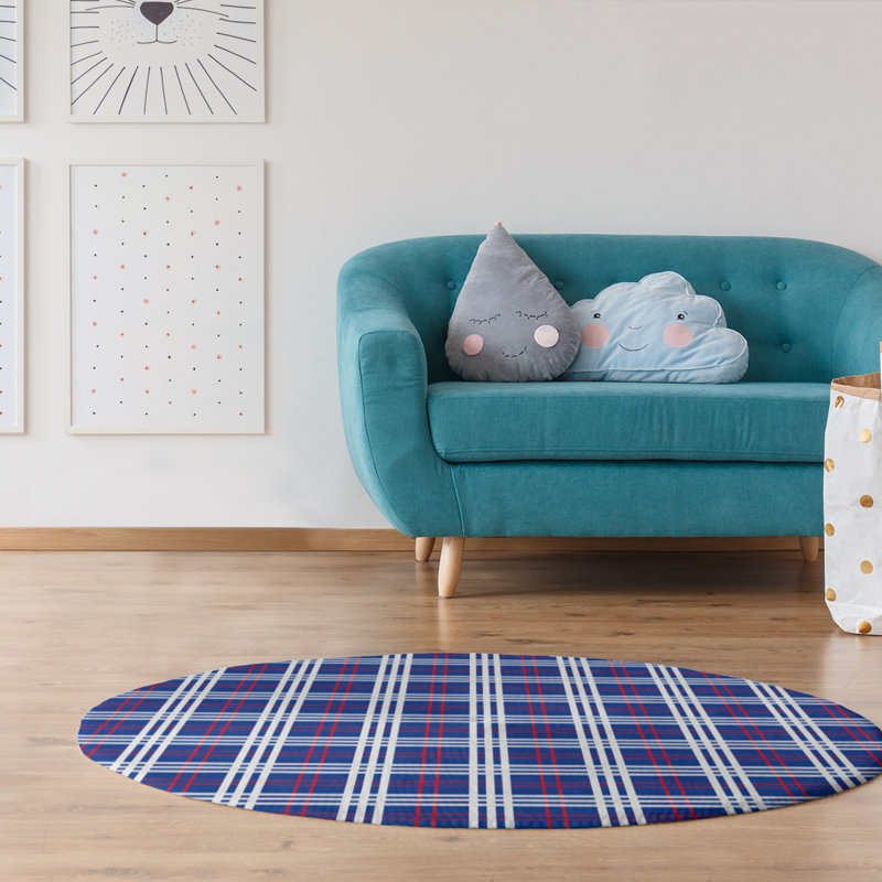 Tapis à carreaux bleu, Rond 5 pi