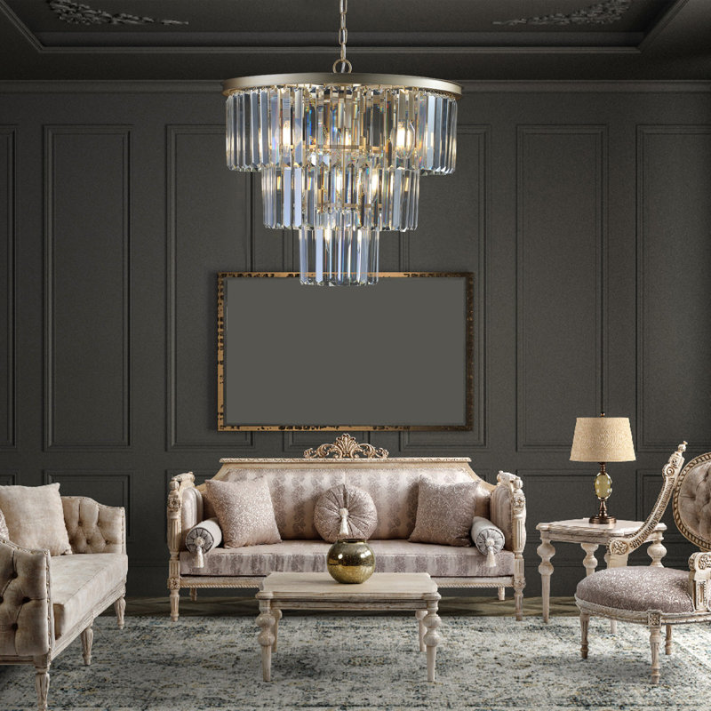 7 - Light Dimmable Tiered Chandelier, Gold