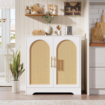 Sideboard Buffet Cabinet - Credenza Storage with 2 Rattan Doors and Shelves, Modern Console Table Accent Coffee Bar Cabinet for Living Room, Kitchen, Hallway, Dining Room, Entryway, Black
