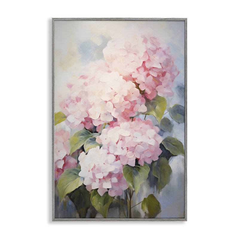 Art hortensia rose pâle encadré blanc par Petals Prints Design, Estampe numérique Farmhouse, H 30 po x l 20 po
