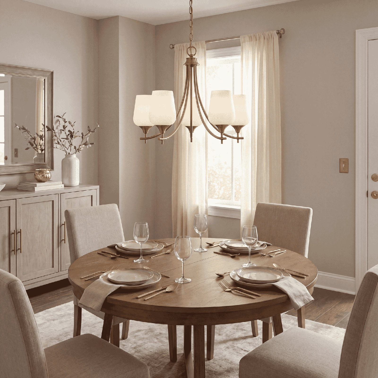 Breena 5-Light Chandelier, White, Satin Nickel