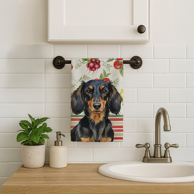 Linge de cuisine à poils longs noir et brun clair teckel, Longhaired Black/Tan Dachshund