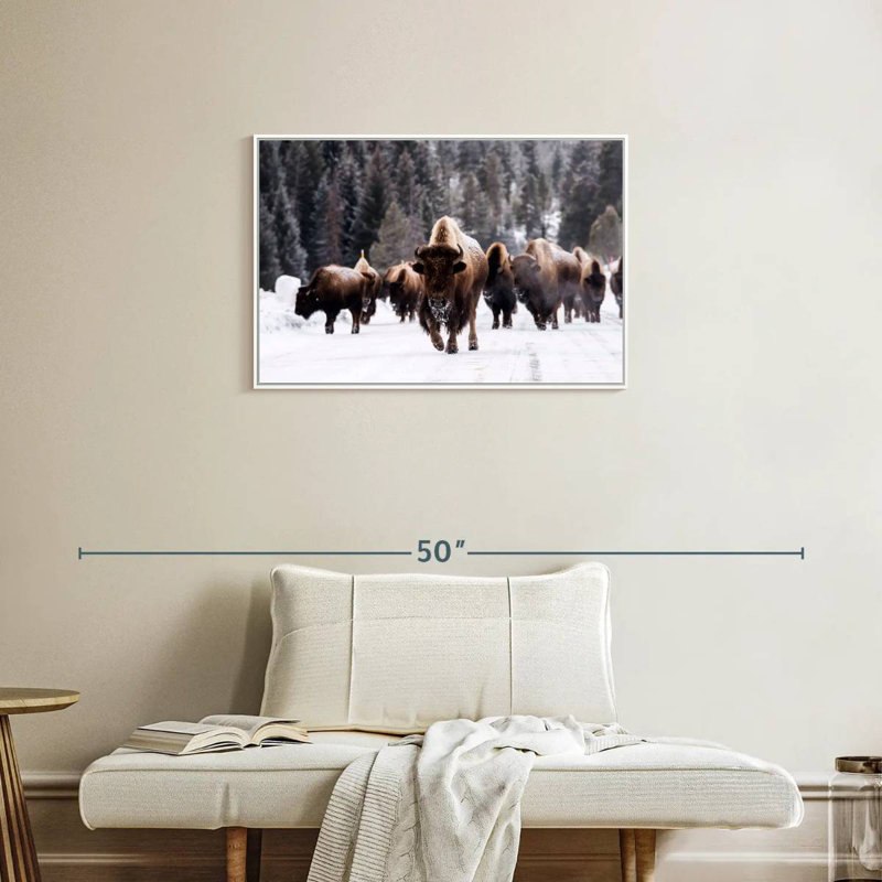 Winter Bisons, Floating Frame White, 31" X 21"