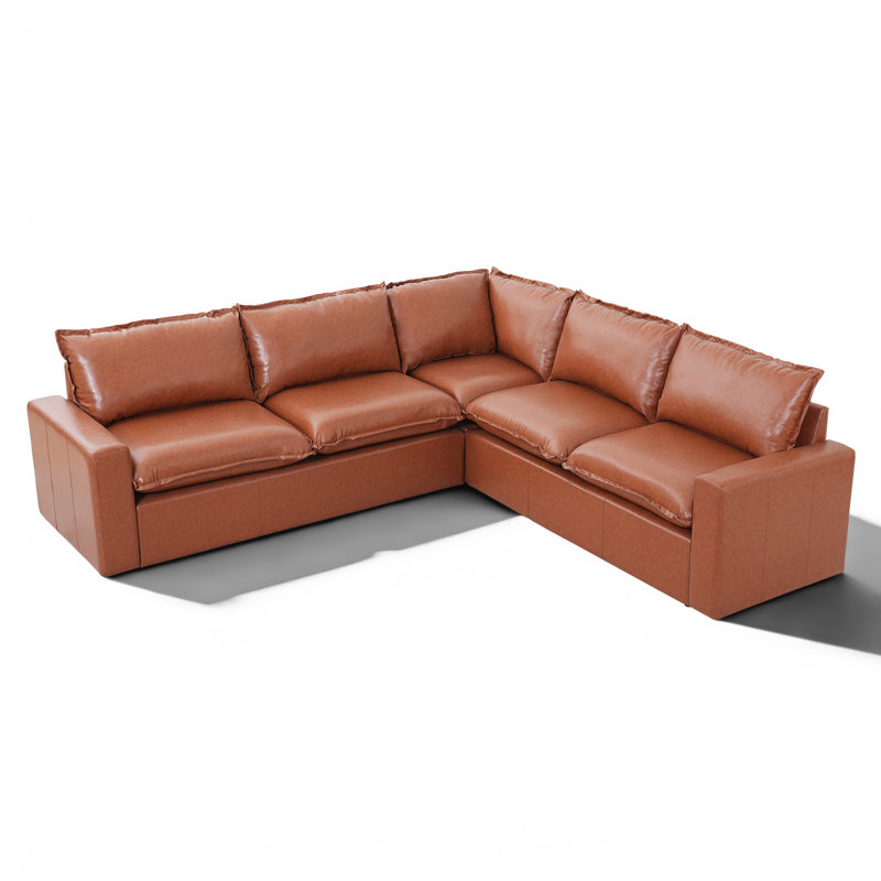 Valmere Modern Italian Faux Leather L-Shape Sectional Sofa with Deep Seating and Removable Back Cushions