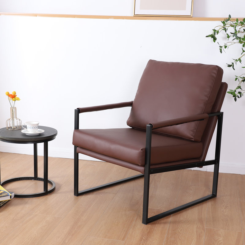Upholstered Armchair, Rustic Brown Faux Leather