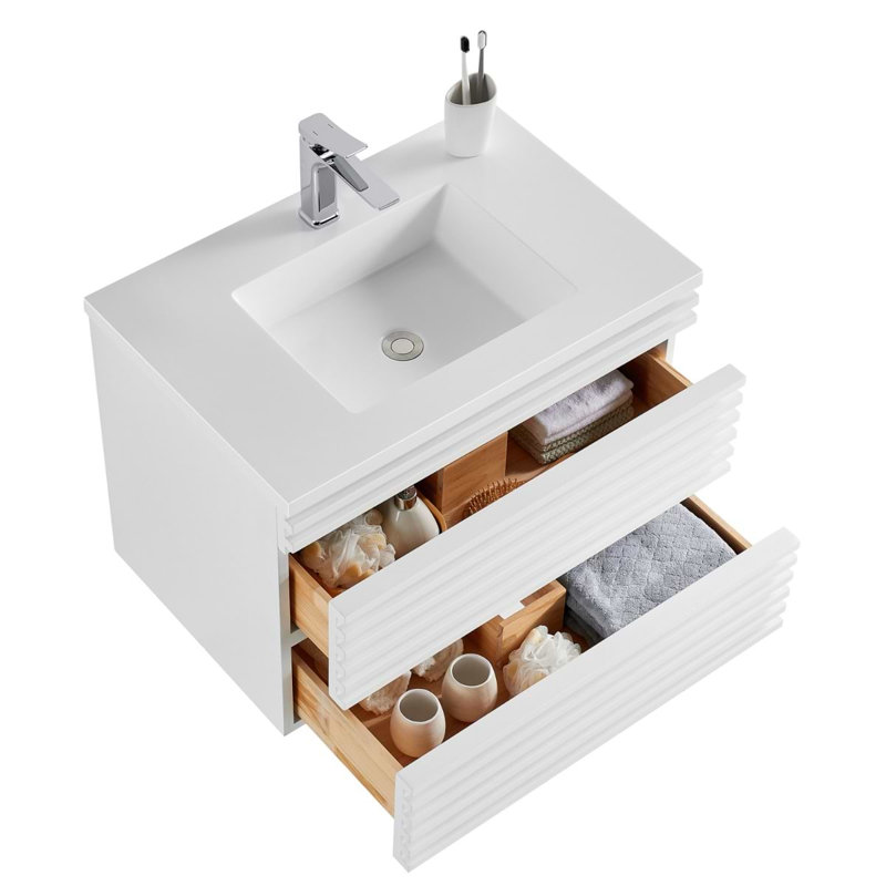 Gibson 48" Wall Mounted Single Bathroom Vanity with Top, White, 30"