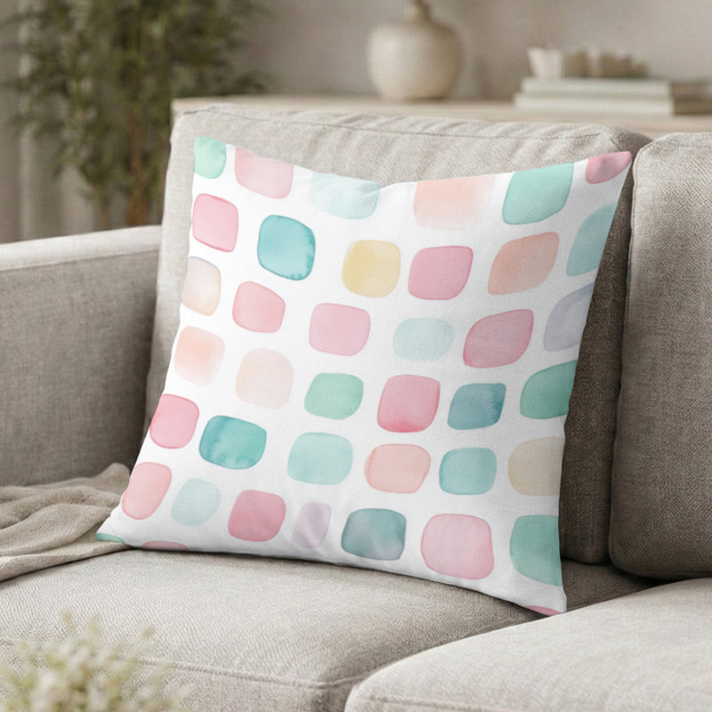 Coussin décoratif à motifs géométriques - Coussin à imprimé de carrés roses, H 20 po x l 20 po
