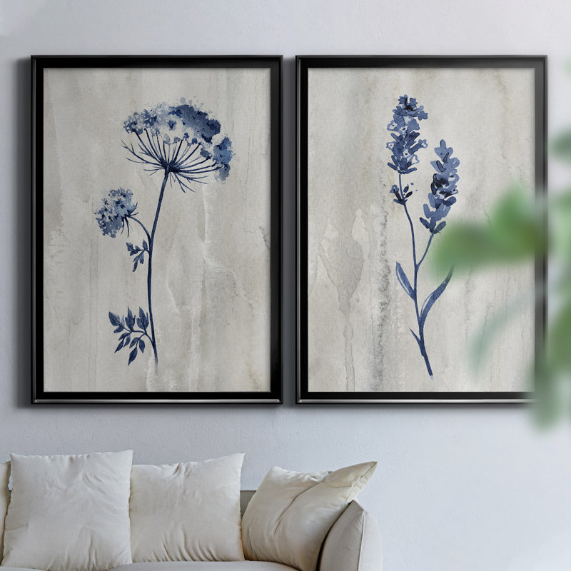 «Indigo Botanical I», ensemble de 2 reproductions d'impressions, Toile encadrée, H 44 po x l 31 po, Noir