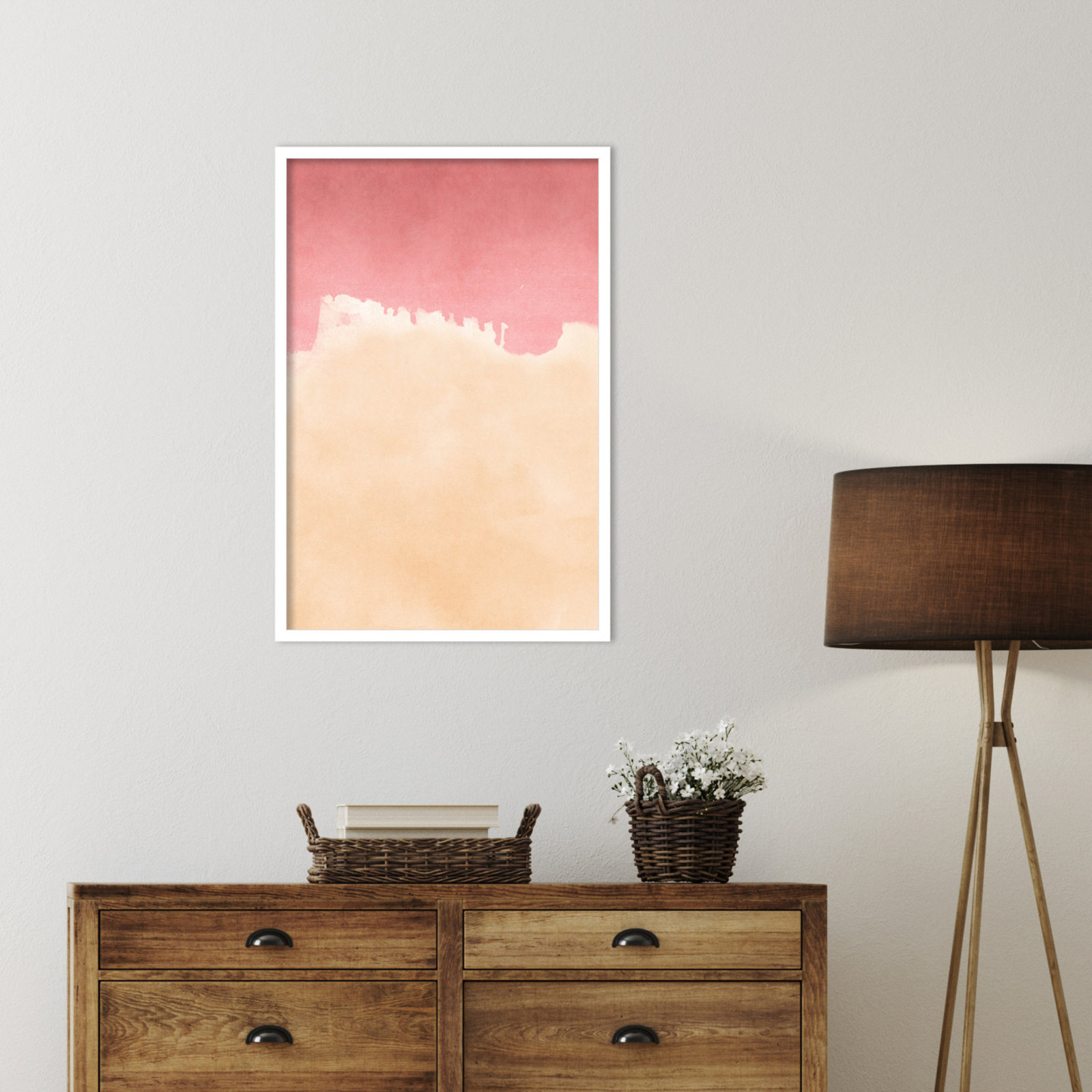 Raver "Peachy Pink Skies" Print by Amini54, 33" H x 23" W, White