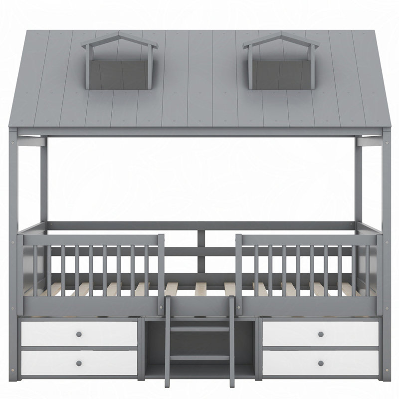 Structure de lit double en bois, gris