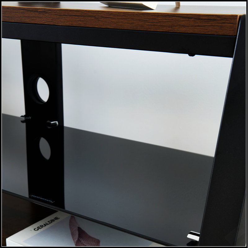 Meuble télé réglable en bois avec verre trempé noir et support pivotant universel pour une expérience visuelle améliorée