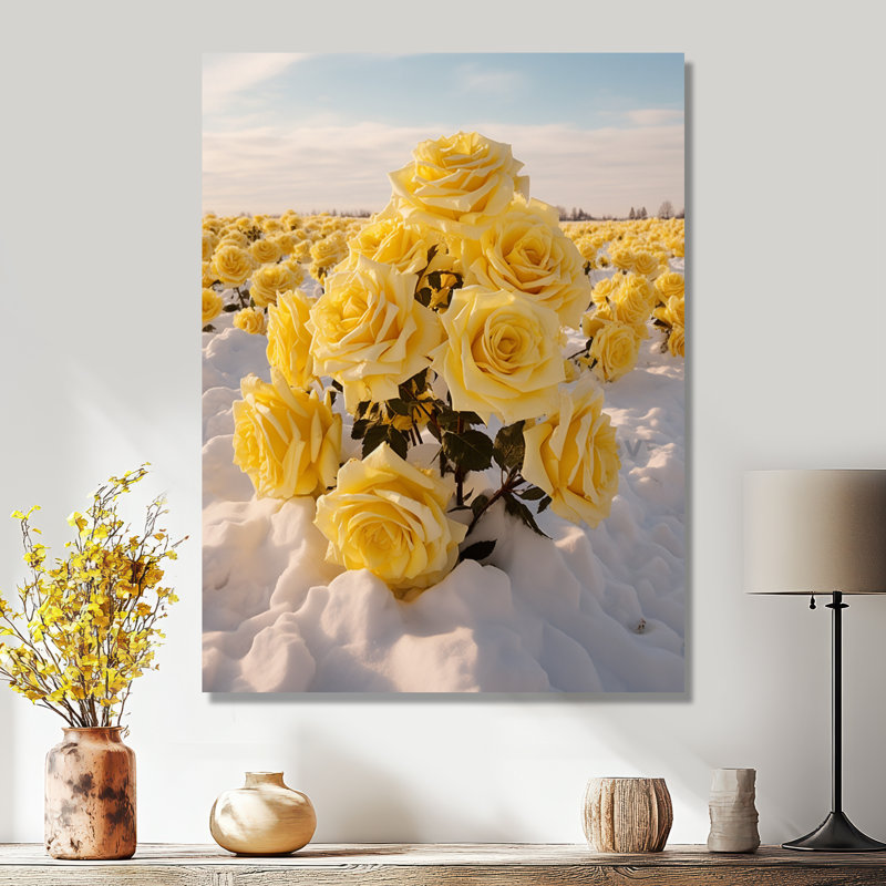«Yellow Rose Winter Winter Field - Roses», reproduction d'art, Toile tendue, H 20 po x l 12 po x P 1 po