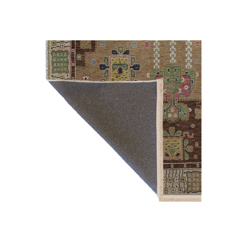 Tapis décoratif rétro vert à motif traditionnel, Sous-tapis rectangulaire de 3 pi 3 po x 4 pi 11 po