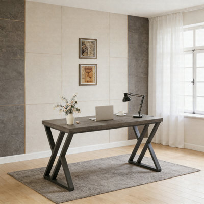 55" Heavy-Duty Industrial Computer Desk – Simple Study & Writing Table With Z-Shaped Metal Legs