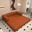 3 places, canapé-lit pliant, velours côtelé orange, lit convertible, plancher, structure de forme fixe, accoudoirs carrés, rembourrage en mousse à mémoire de forme