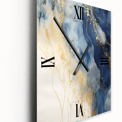 Momentary Spirit Golden Wave Retro Blue II - Abstract Metal Wall Clock