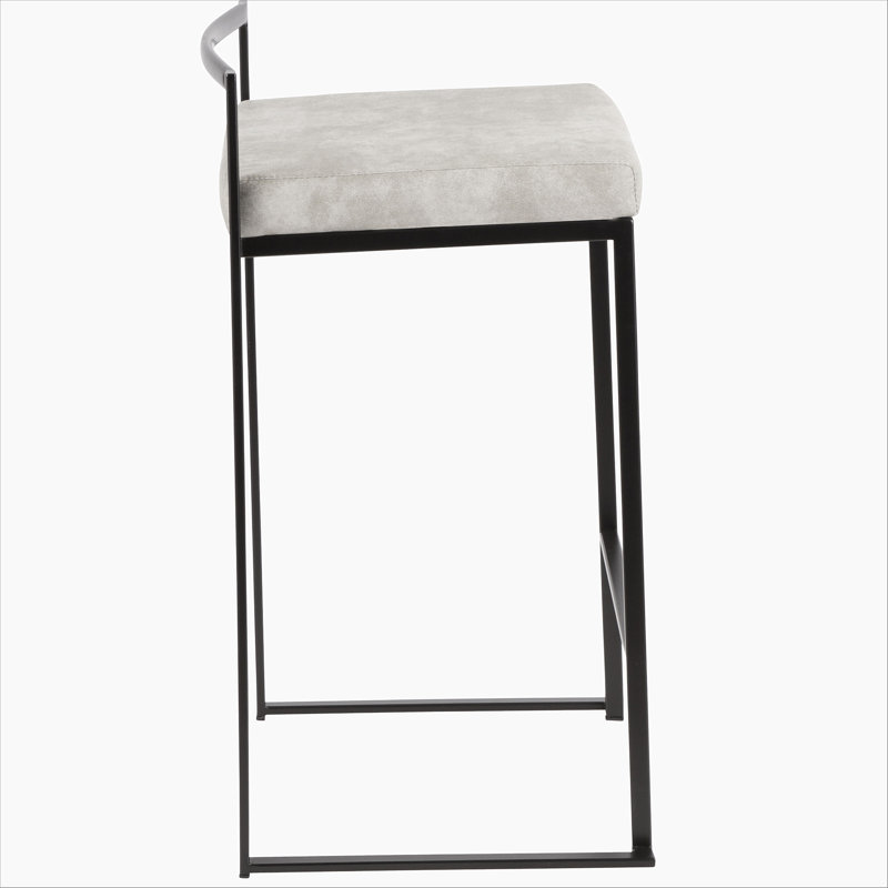 Tabouret de bar contemporain empilable en acier inoxydable avec coussin en tissu Cowboy par LumiSource - ensemble de 2, Noir