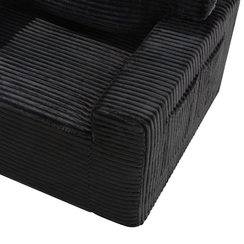 Canapé à compression sans pieds avec porte-gobelets et poche de rangement latérale, Black Corduroy, Noir