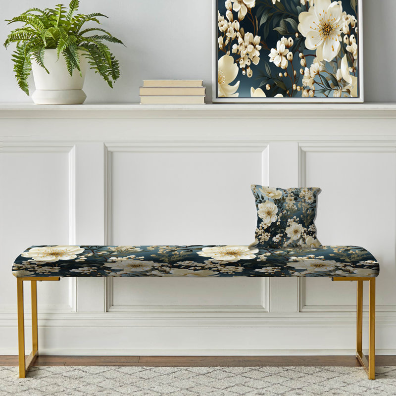 Vincenzo - Banc rembourré floral doré