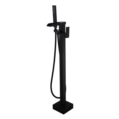 Matte Black Stainless Steel Tub Faucet With Handheld Shower And Waterfall Feature - High Flow, Rust & Corrosion , Freestanding For A Peaceful Bathroom Filler Steel, Spout, Modern