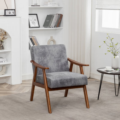 Chaise d'appoint avec revêtement en microfibre et structure en bois massif, mobilier de salon moderne Mid-Century classique pour sièges supplémentaires