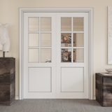 Interior Sliding Pocket Doors Pantry 6 Lite Clear Frosted Glass Sliding Door With Hardware & Soft Close