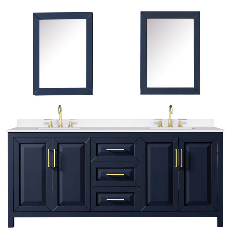 Daria 80'' W Vanity, Blue, Brushed Gold, White Quartz