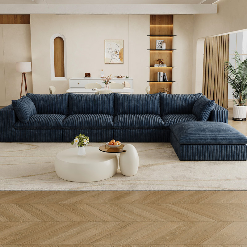 Siège profond en velours côtelé de 157,6 po à 5 places, coussin amovible double couche, sans assemblage, bricolage pour différents espaces, tissu de luxe rembourré de plumes, tissu doux avec support en éponge, compression à haute densité