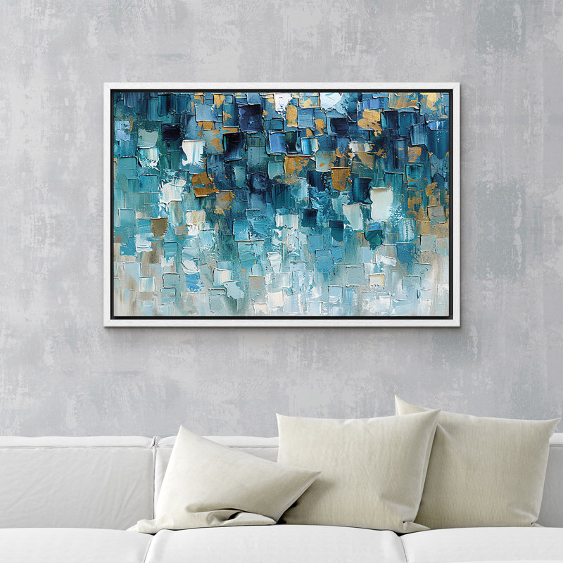 «Textured Effect Teal Abstract Geometric Blue Tones Shapes Modern Art Images» sur, Blanc, H 24 po x l 36 po