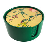Flower Round Lacquer Coasters with Holder