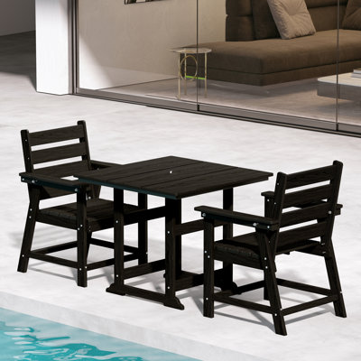 Bertille 3-piece Outdoor Dining Furniture Set, Weather-resistant Hdpe Bistro Set With 2 Chairs And Table For Garden & Patio