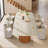 Dining Table With Unique Travertine Slab Top And Semi-Circular Stripe Base （1 item 2 packages）