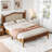 Bohemian Wooden Platform Bed With Natural Rattan Headboard And Arc Design-107820862-107820867