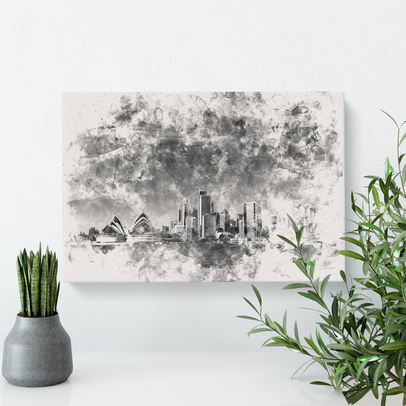 Sydney Australia Skyline Watercolour - Wrapped Canvas, 50cm H x 76cm W x 3cm D