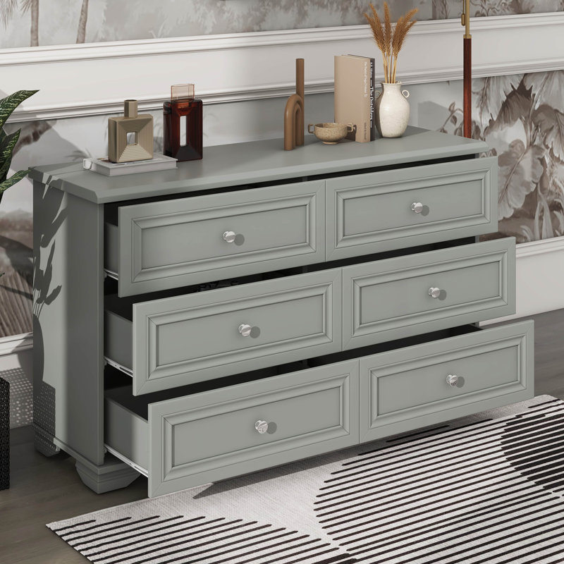 Commode en bois de style rétro avec 6 tiroirs, armoire de rangement, Gris